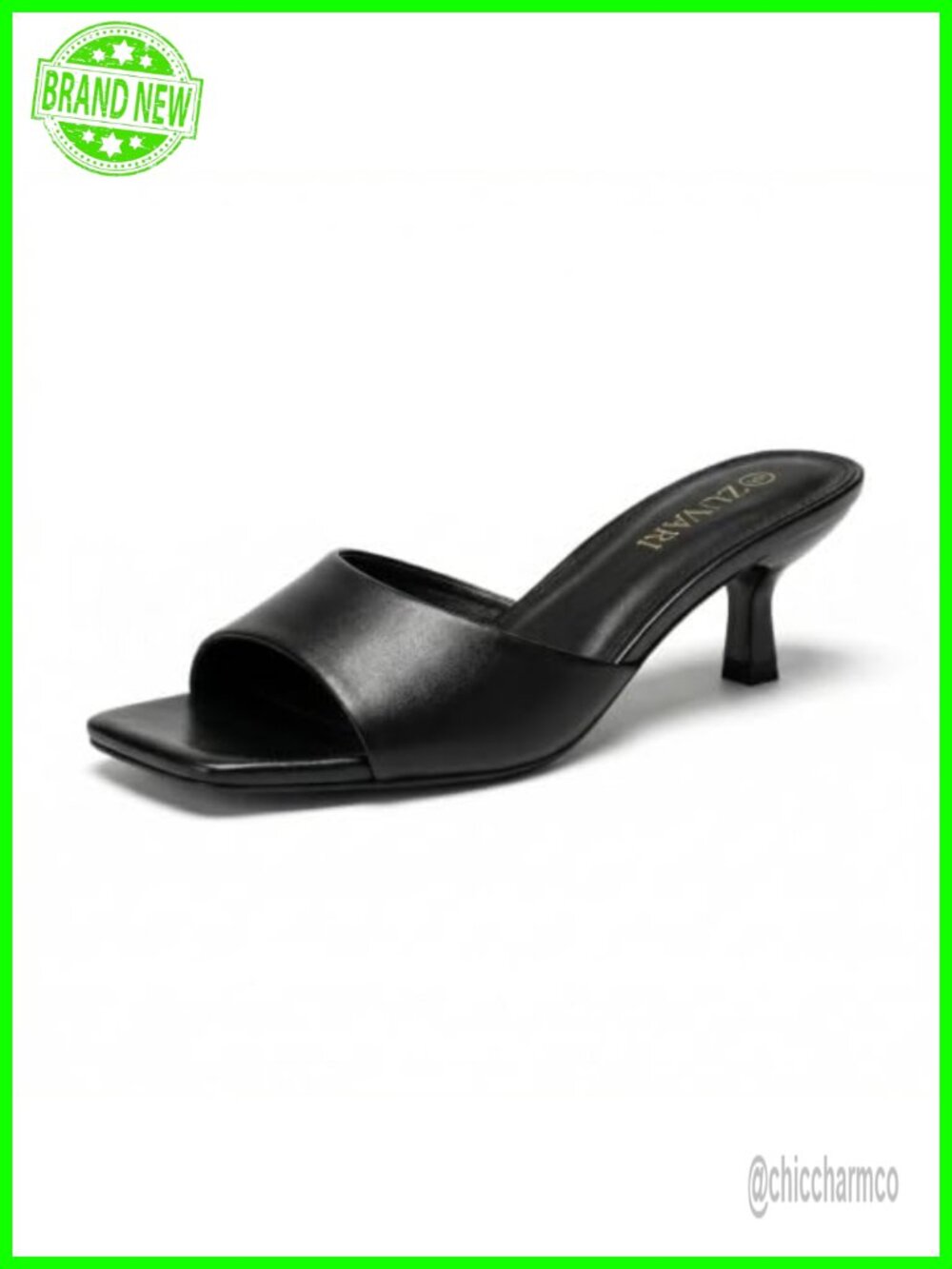 ZUVARI Women's Kitten Heel Sandals Square Open Toe Stiletto 2 Inch Low Heel
